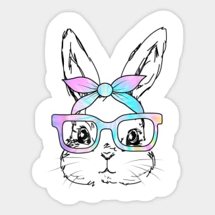 Cute Bunny Rabbit Face Tie Dye Glasses Girl Happy Easter Day Sticker